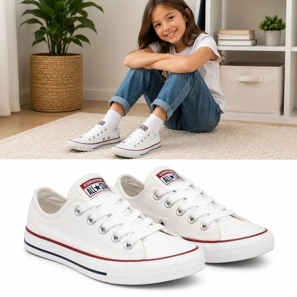 Converse Chuck Taylor All Star Low White Youth Sz 1 Kids Classic Canvas Sneakers